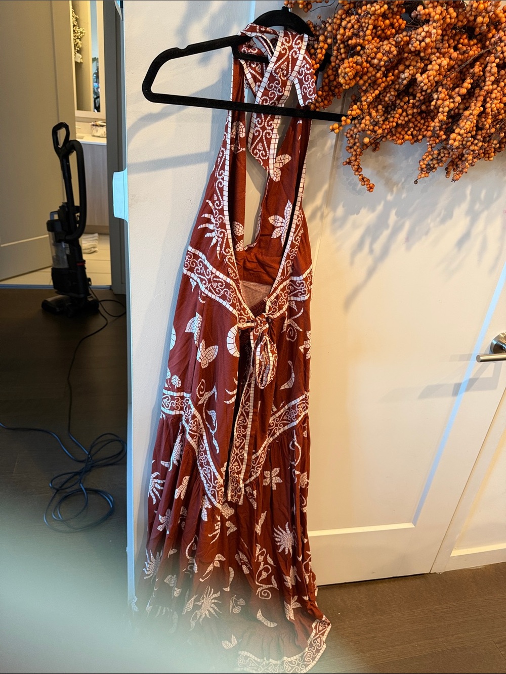 Anthropologie Rust Brown Maxi Dress with White Print - Picture 5 of 5